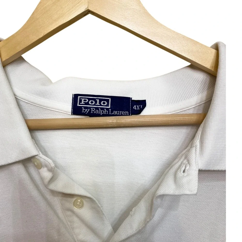 Polo Ralph Lauren Mens 4XT White Short Sleeve Pique Polo Shirt Navy Pony Logo